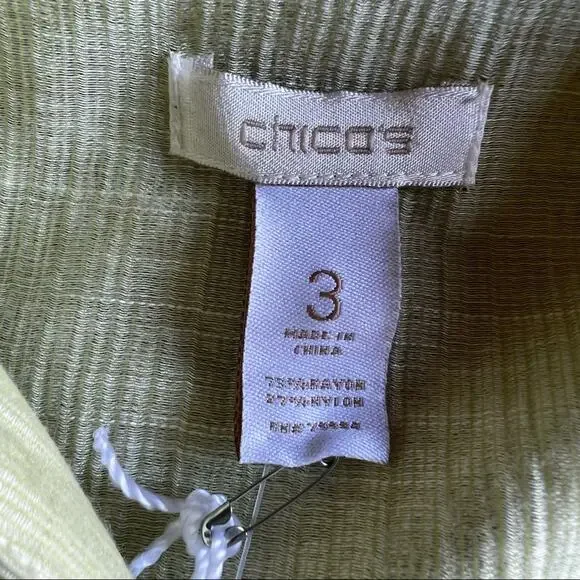 NWT- Chico’s Sheer Delight Emaline L/S Top In Soft Lime- Size 3 (XL) - Picture 7 of 14